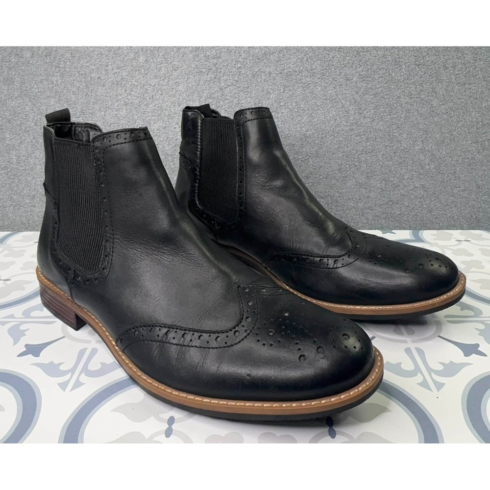 Silver Street‎ London Wing Tip Chelsea Boots Men's Size 10 Black Leather Slip On